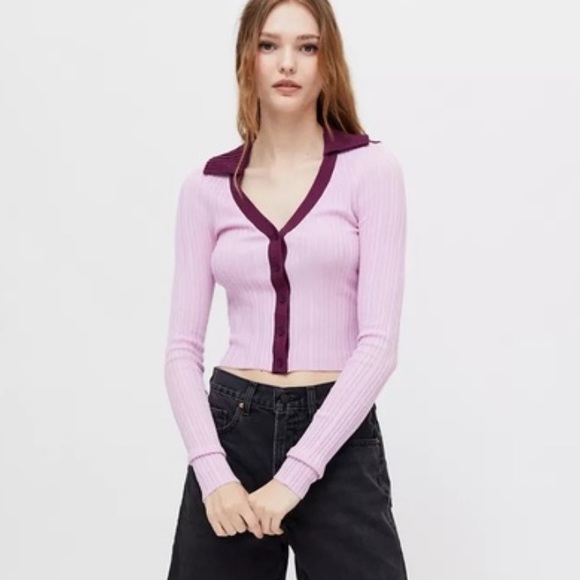 NWT UO Lilac Collared Ribbed Cardigan Sweater - Picture 4 of 4